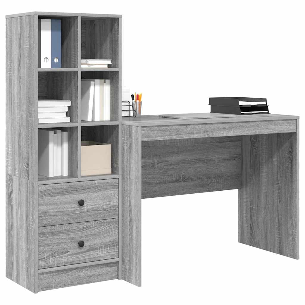 Desk with Drawer 2 pcs Grey Sonoma