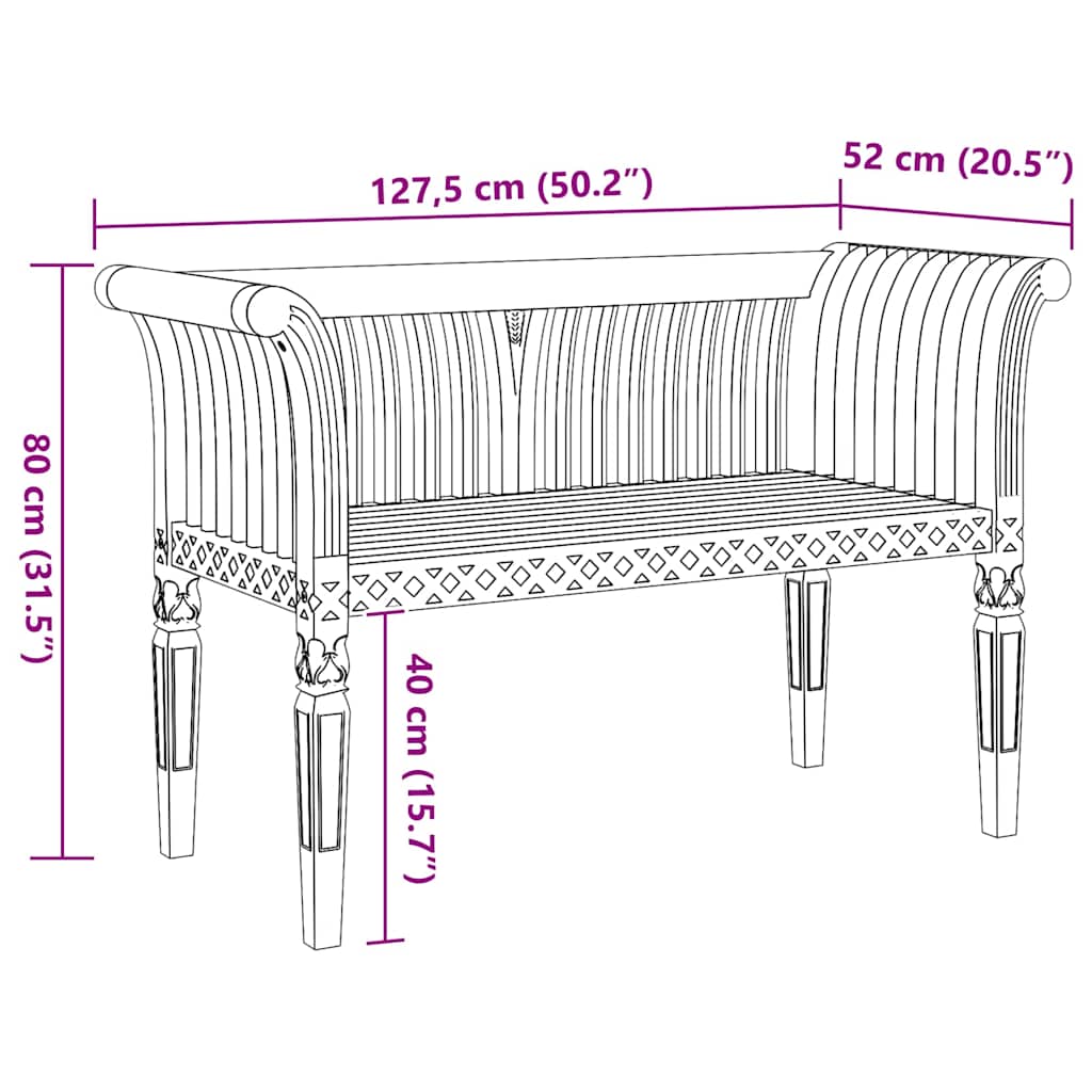 Bench Brown 127.5 x 52 x 80 cm Solid Teak wood
