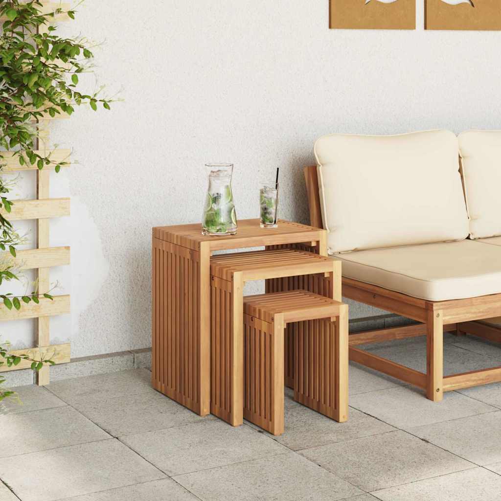Garden Side Table 3 pcs Brown 33 x 44.5 x 51 cm Solid Teak Wood
