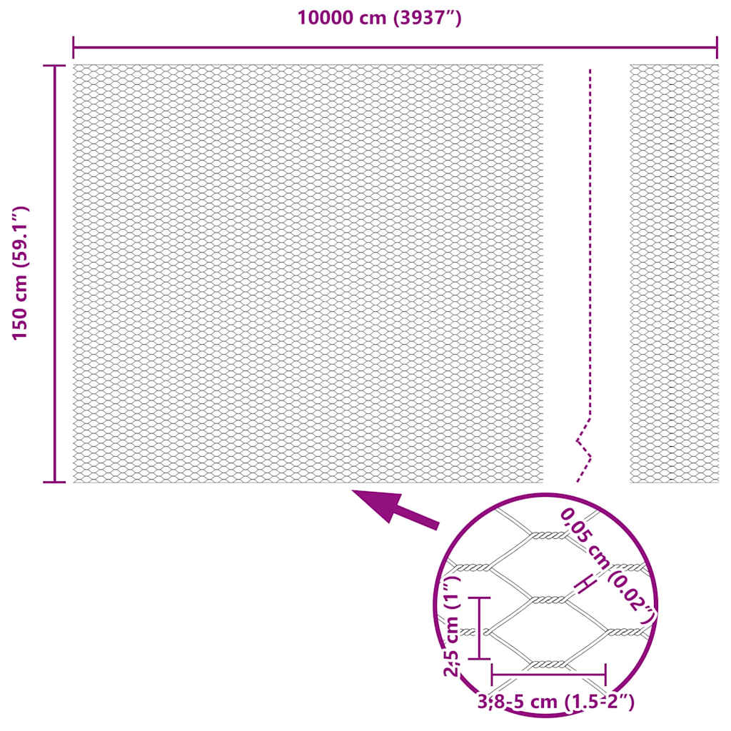 Hexagon Fence Silver 1.5 x 100 m Galvanised steel