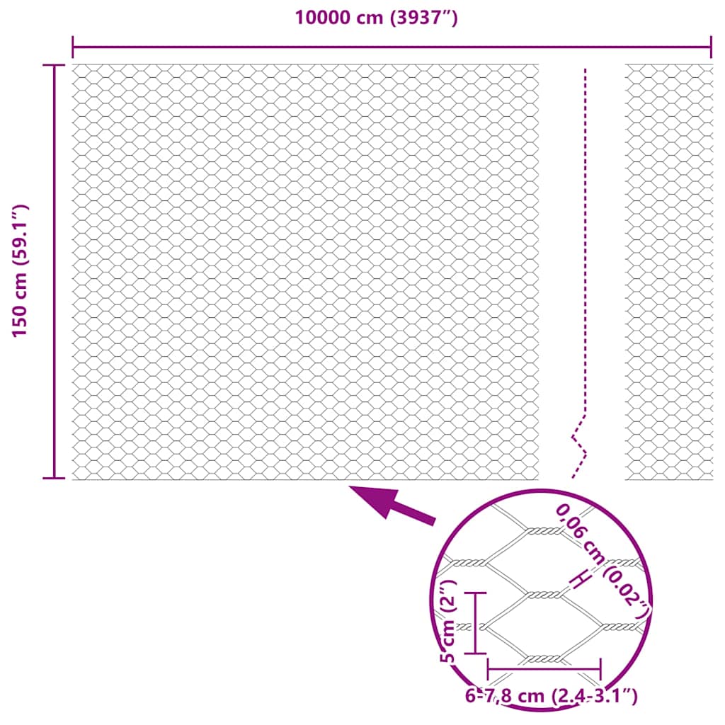 Hexagon Fence Silver 1.5 x 100 m Galvanised steel