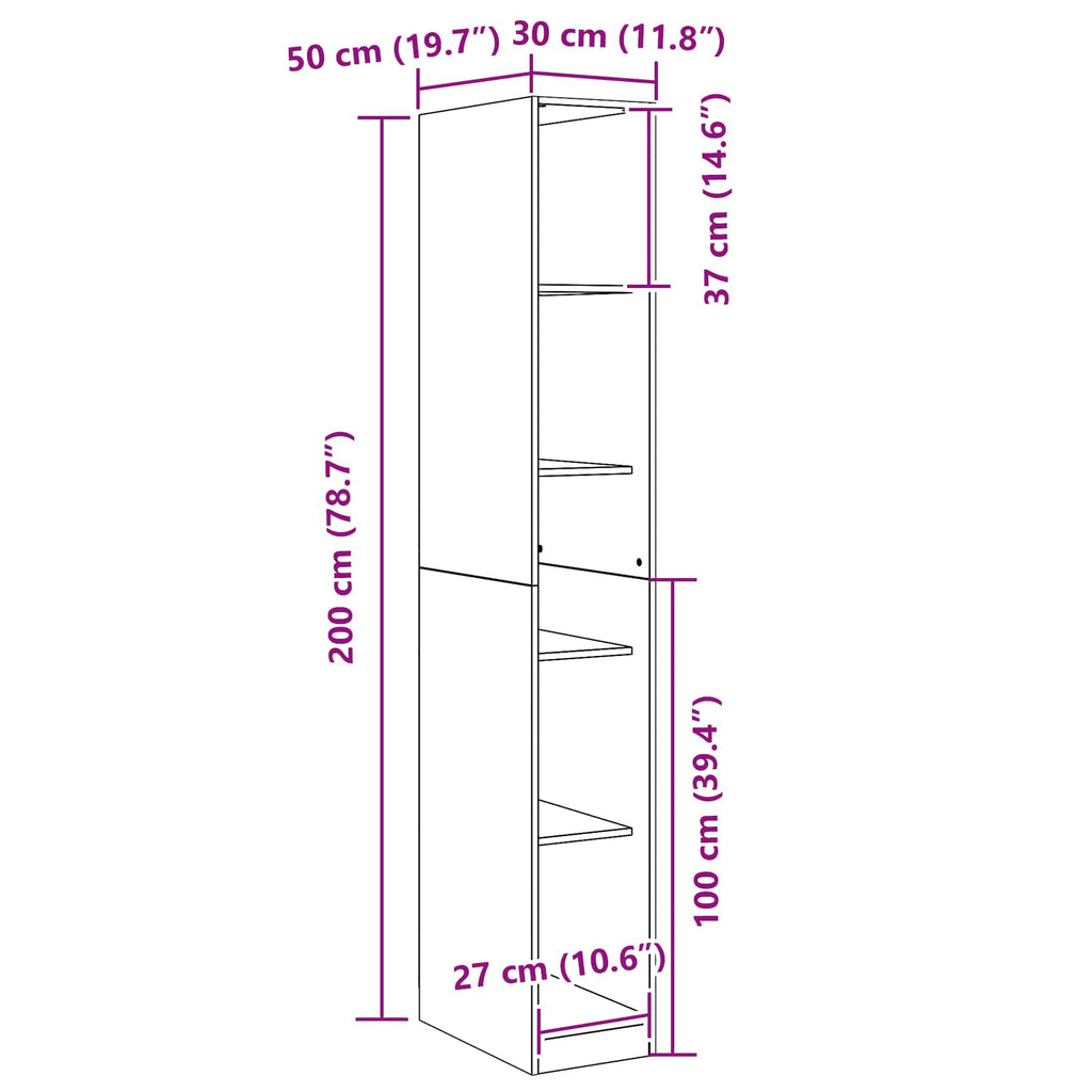 Wardrobe with Shelf Black Oak 30 x 50 x 200 cm Engineered Wood