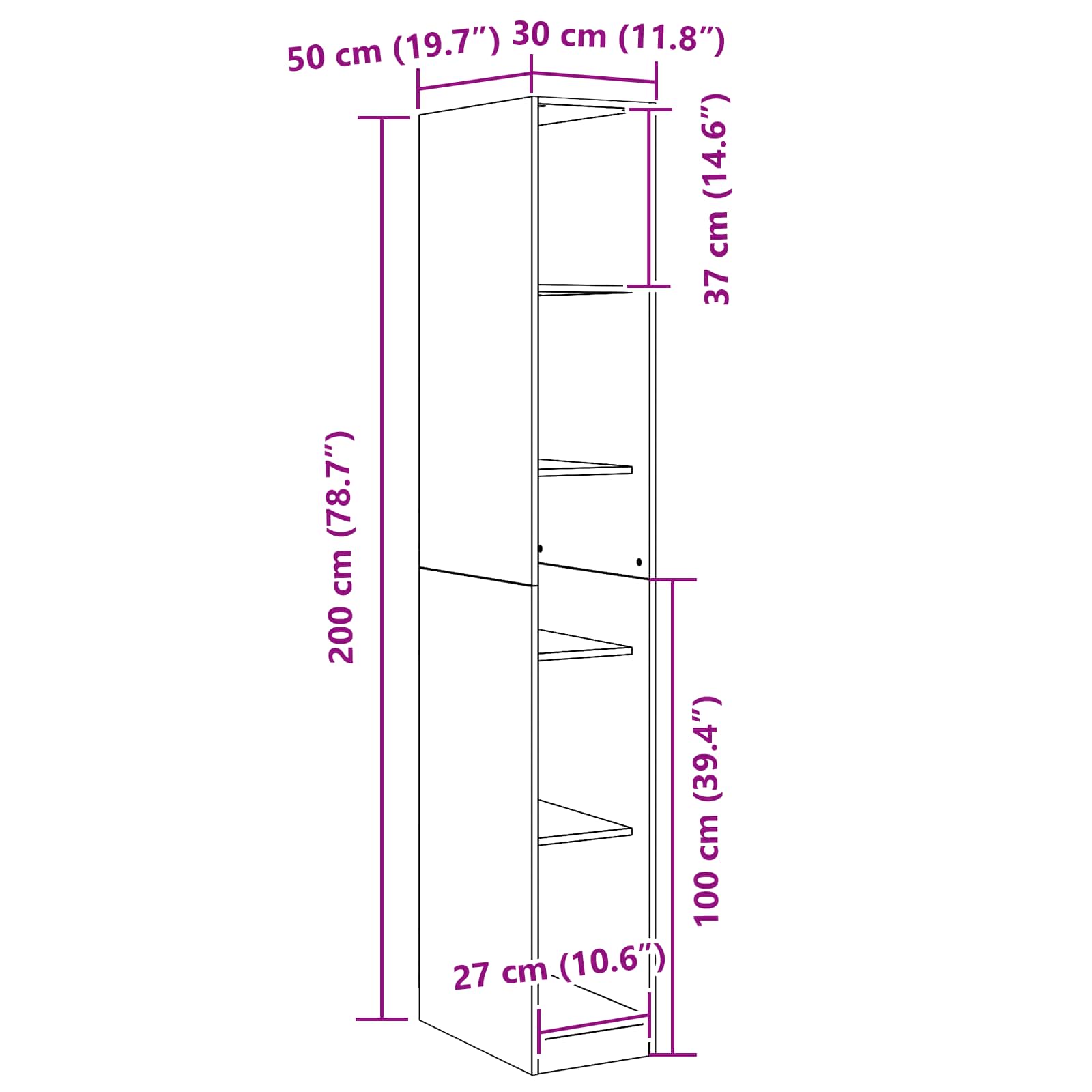 Wardrobe with Shelf Black Oak 30 x 50 x 200 cm Engineered Wood