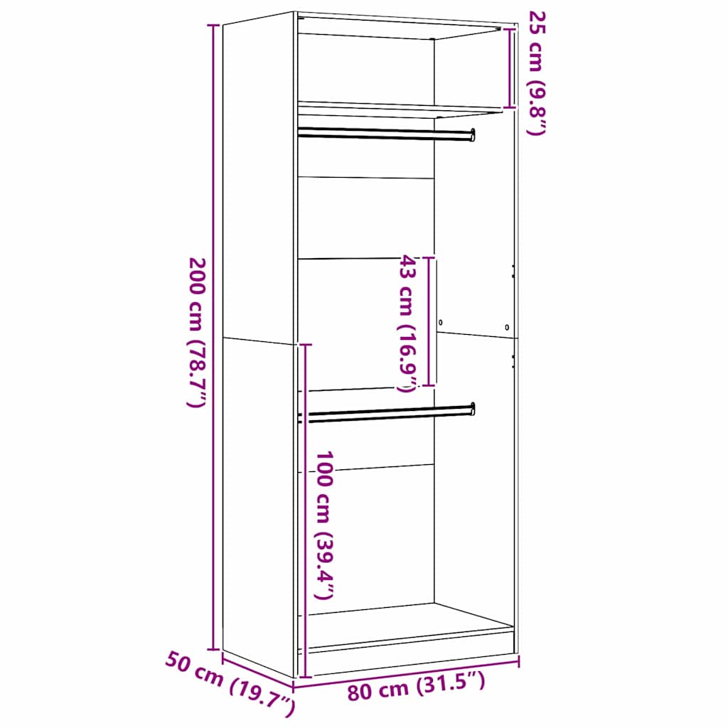 Wardrobe with Shelf Black Oak 80 x 50 x 200 cm Engineered Wood