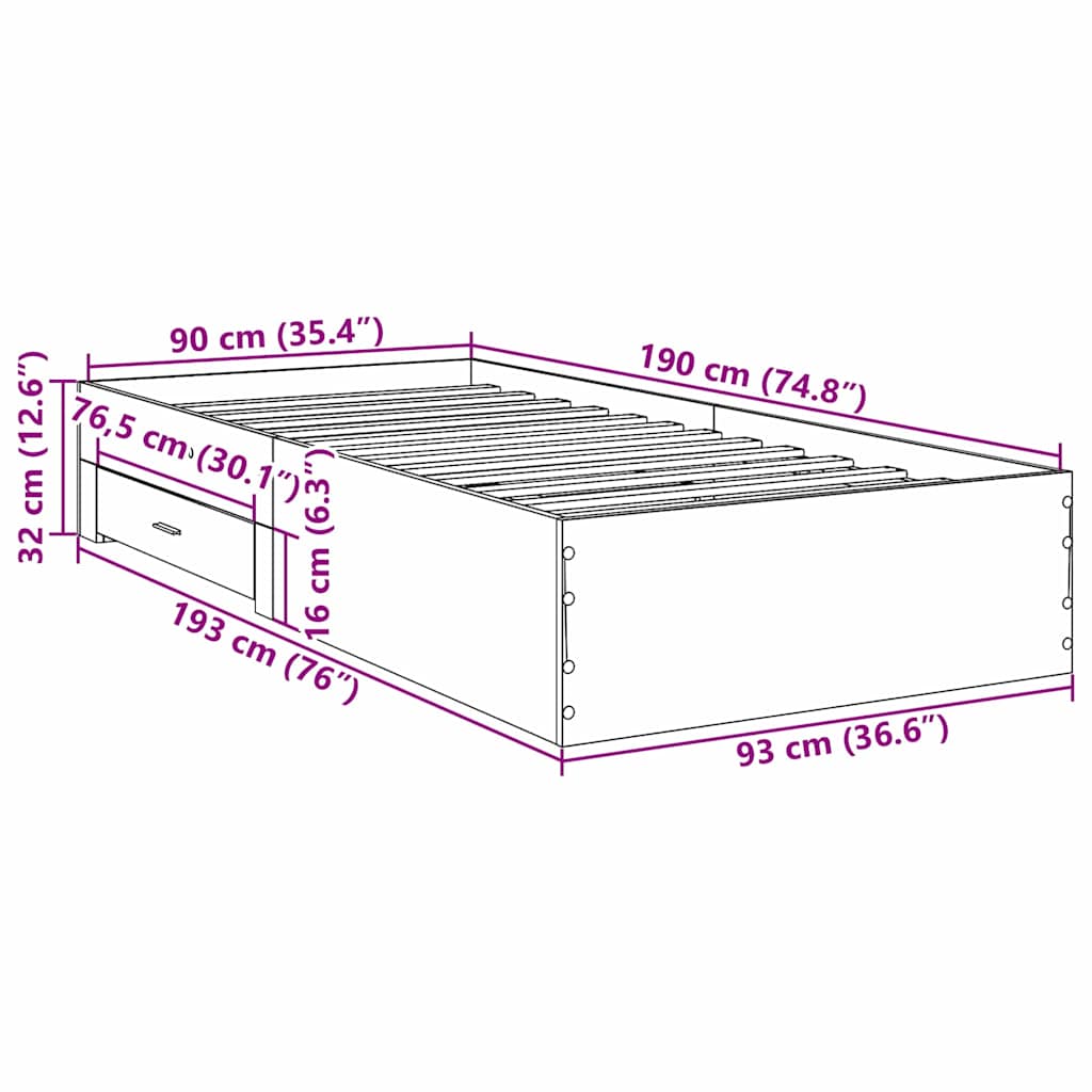 Bed Frame with Drawer Brown 90 x 190 cm Engineered Wood