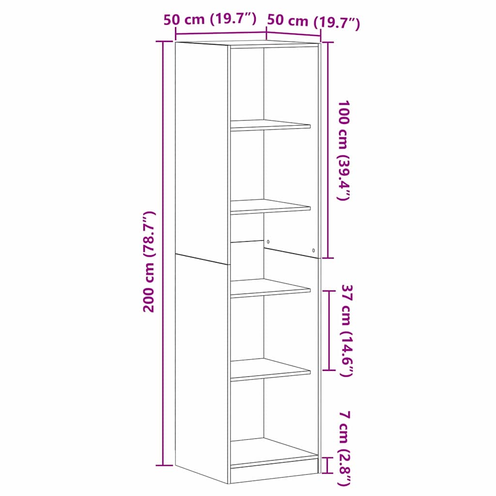 Wardrobe with Shelf Black Oak 50 x 50 x 200 cm Engineered Wood