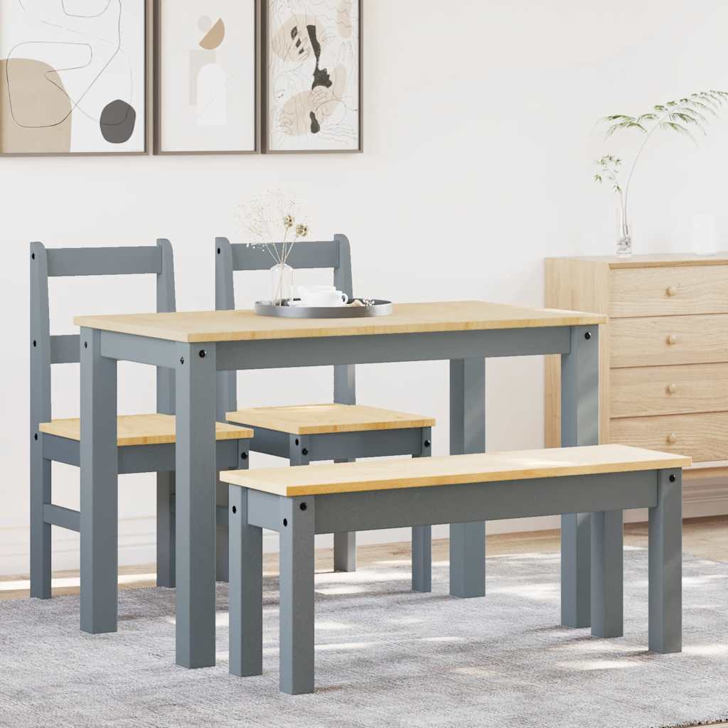 4 Piece Dining Set Panama Grey Solid Wood Pine