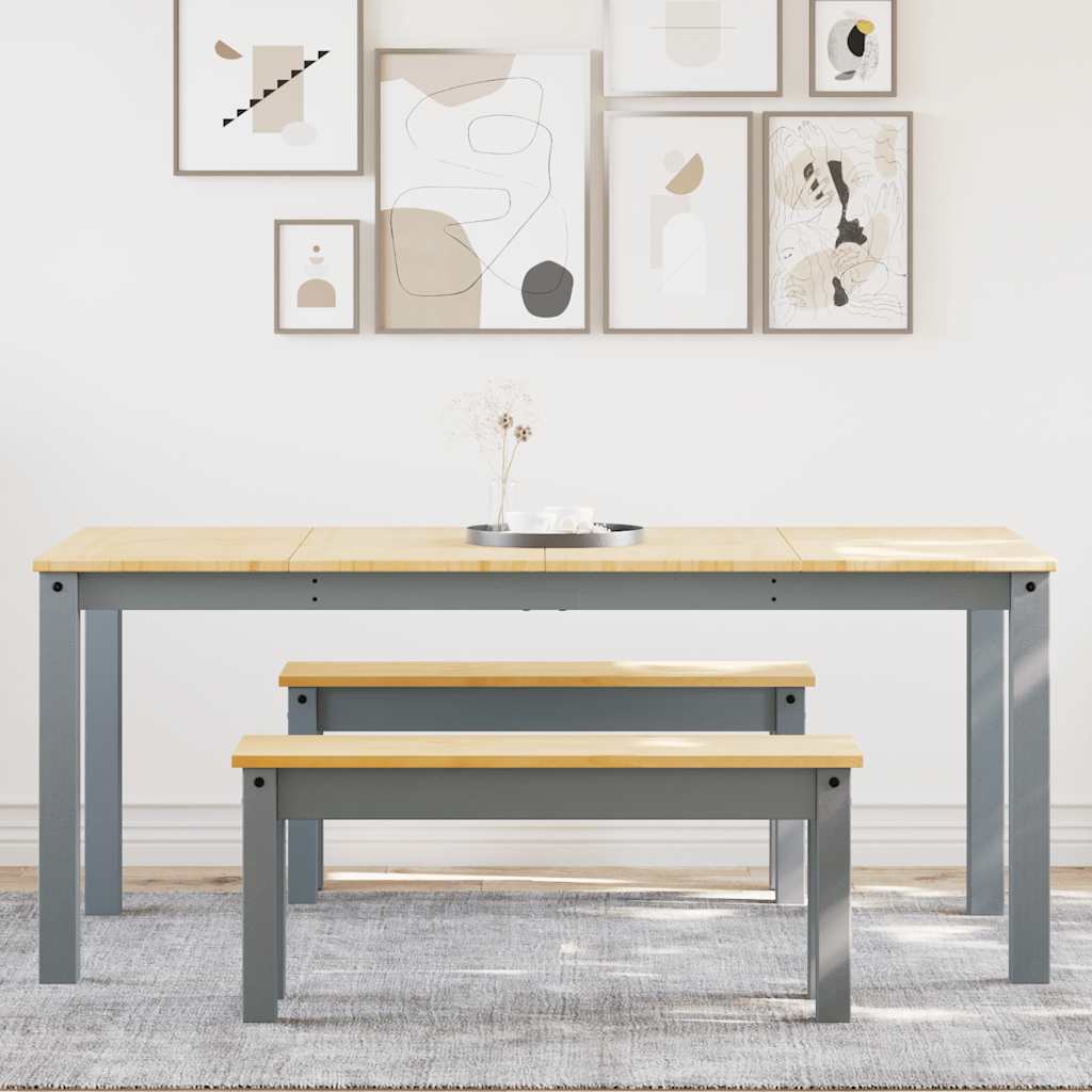 3 Piece Dining Set Panama Grey Solid Wood Pine