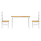 3 Piece Dining Set Panama White Solid Wood Pine