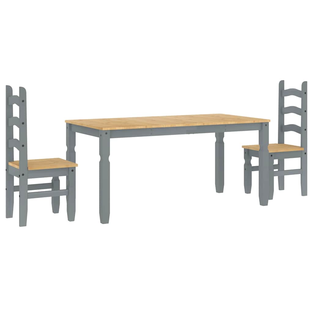 3 Piece Dining Set Panama Grey Solid Wood Pine