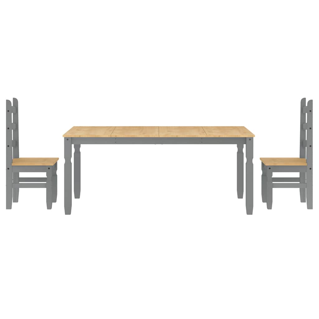 3 Piece Dining Set Panama Grey Solid Wood Pine