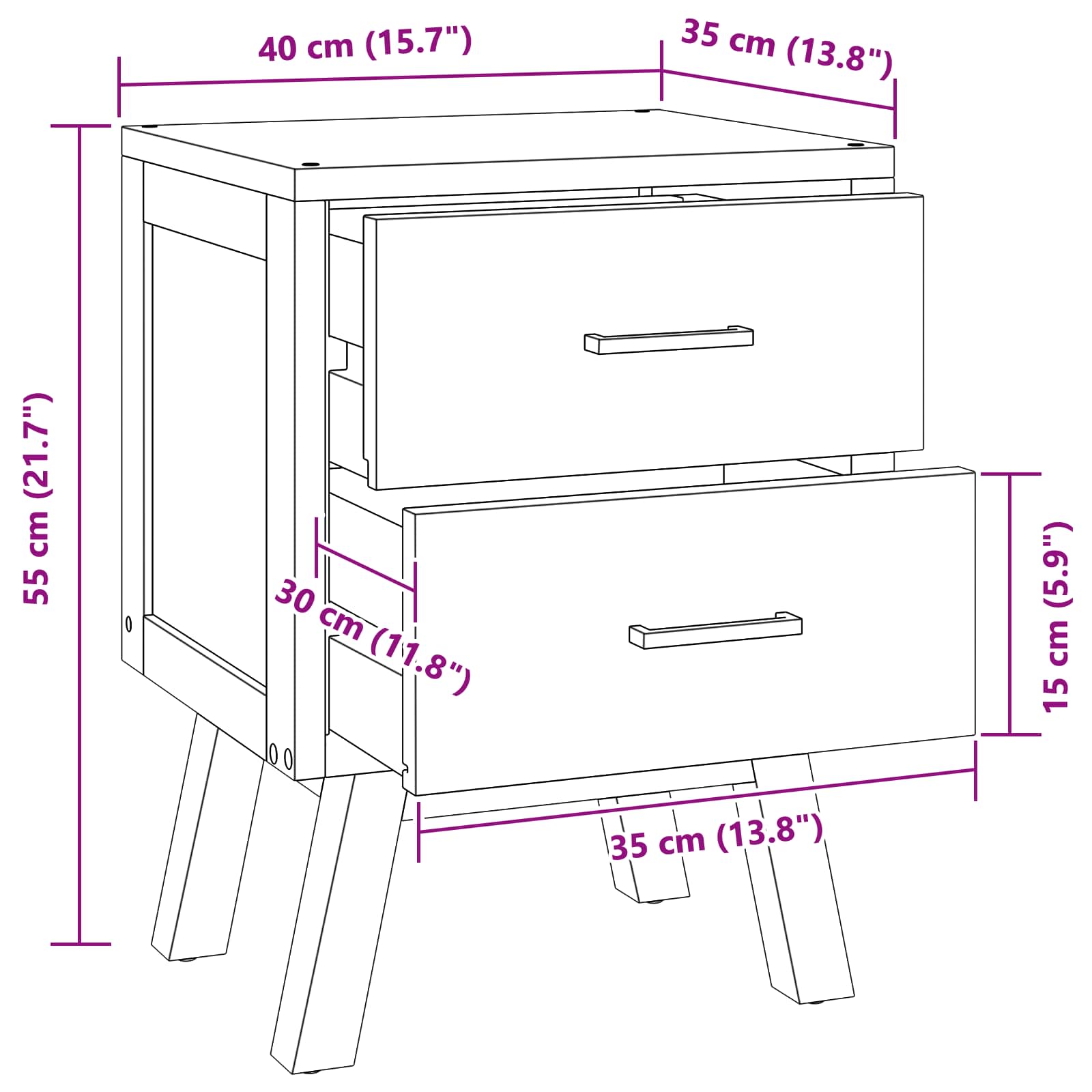 Bedside Table Natural 40 x 35 x 55 cm Solid Teak Wood