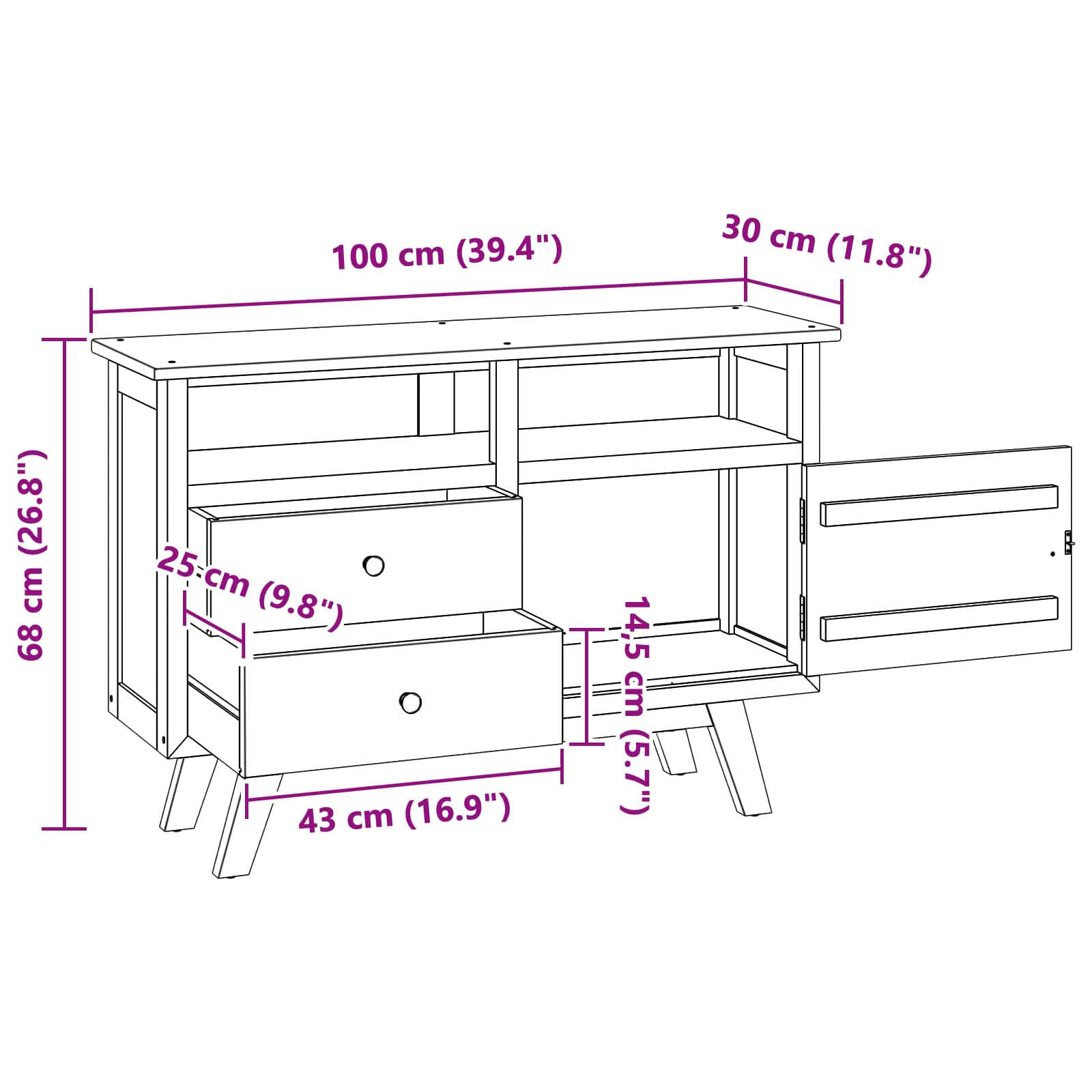 Sideboard with Drawer Natural 100 x 30 x 68 cm Solid Teak Wood