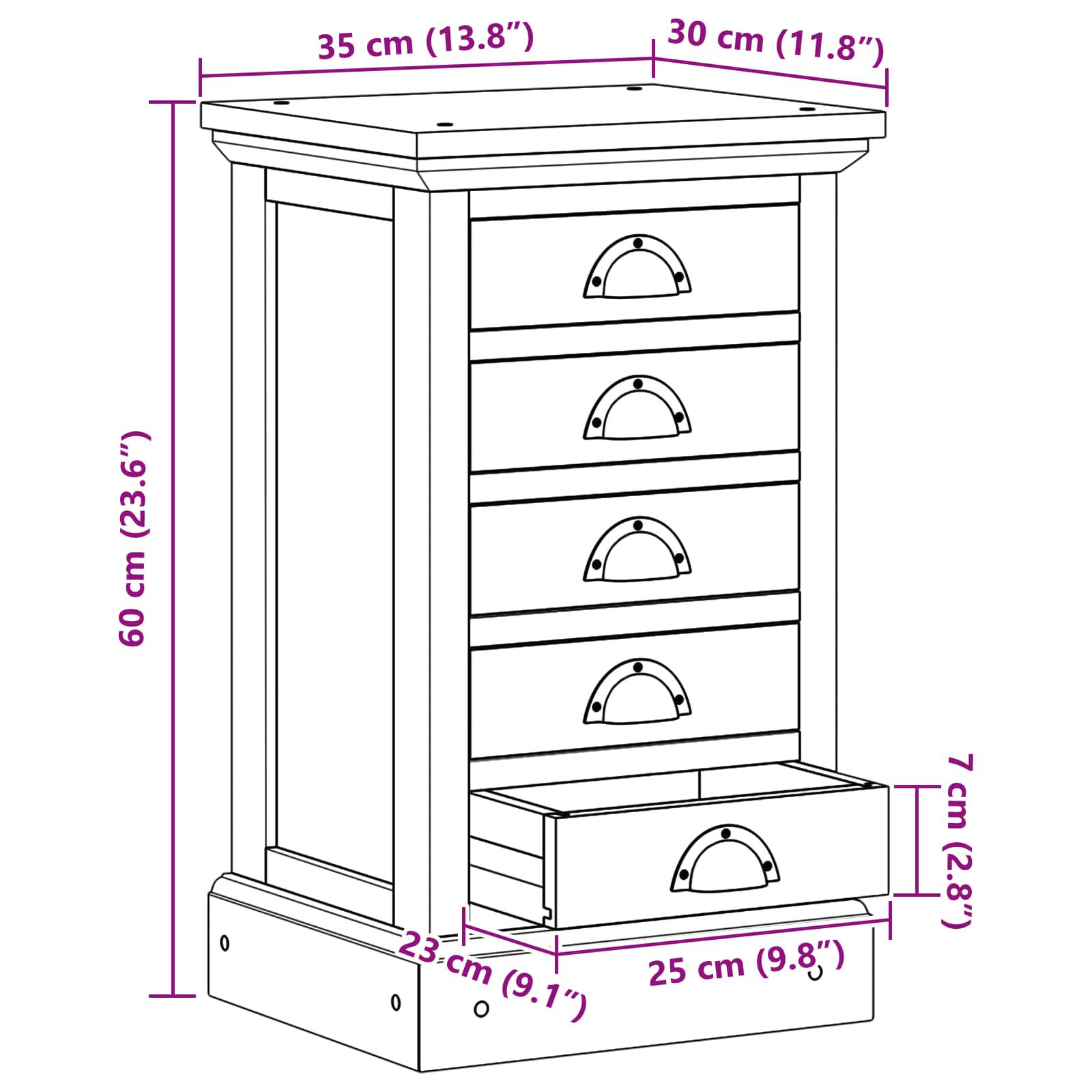 Chest of Drawers Brown 35 x 30 x 60 cm Solid Teak Wood
