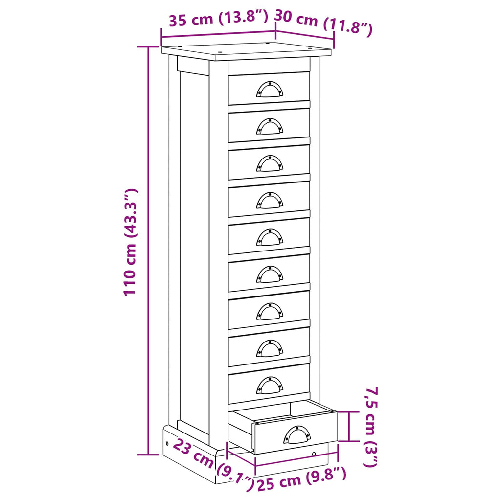 Chest of Drawers Brown 35 x 30 x 110 cm Solid Teak Wood