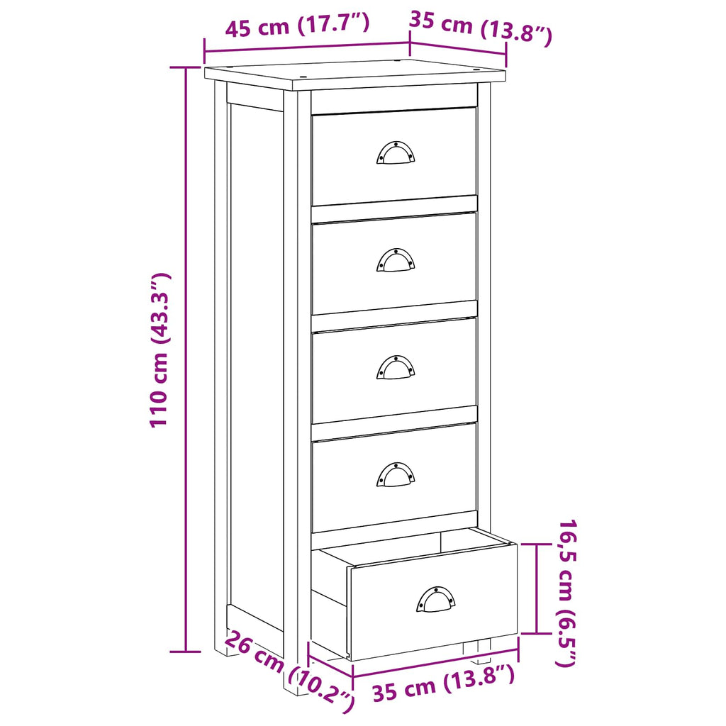Chest of Drawers Brown 45 x 35 x 110 cm Solid Teak Wood