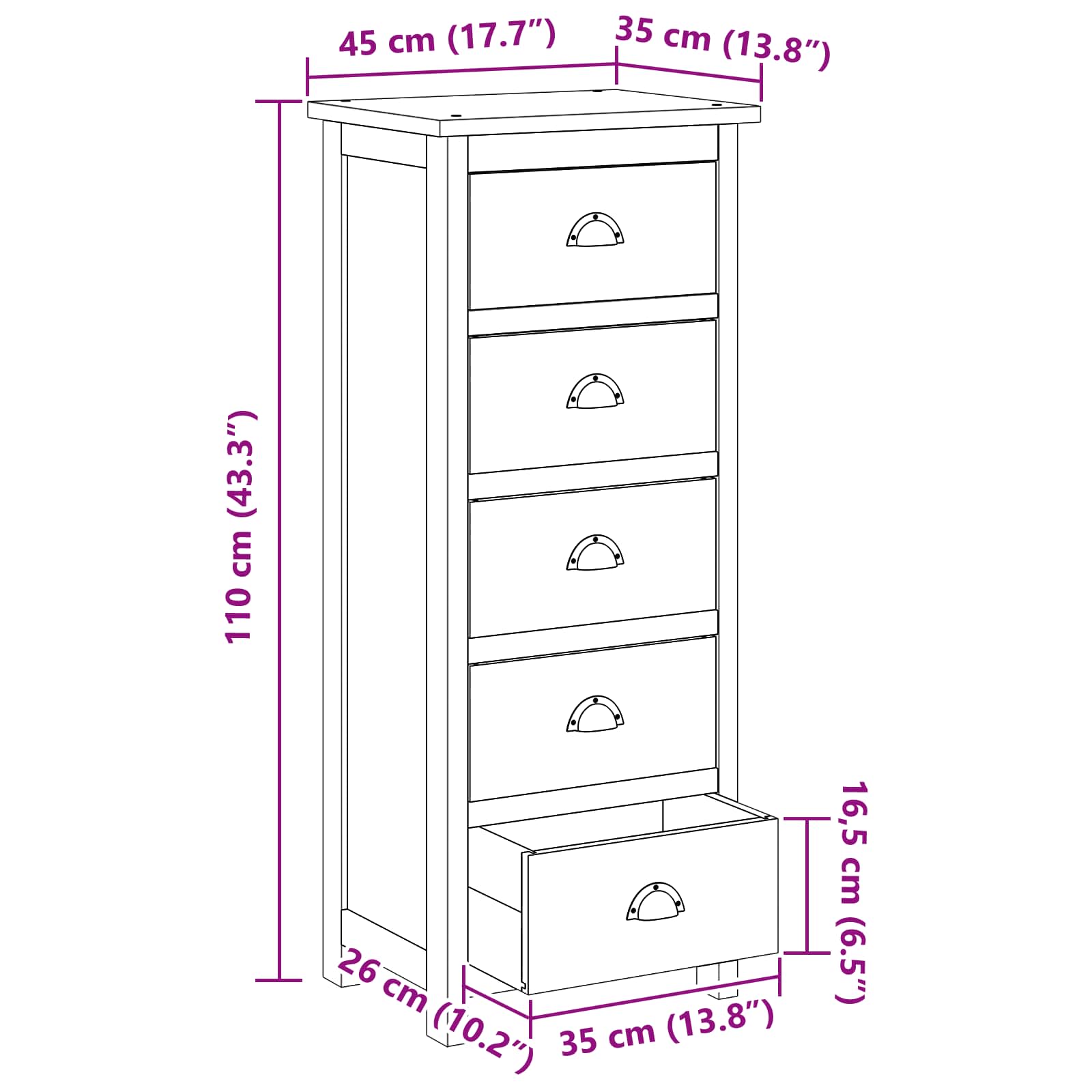 Chest of Drawers Brown 45 x 35 x 110 cm Solid Teak Wood