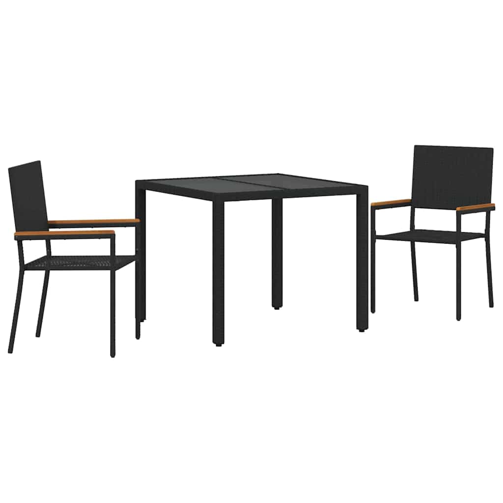 Garden Dining Set 3 pcs Black Poly Rattan