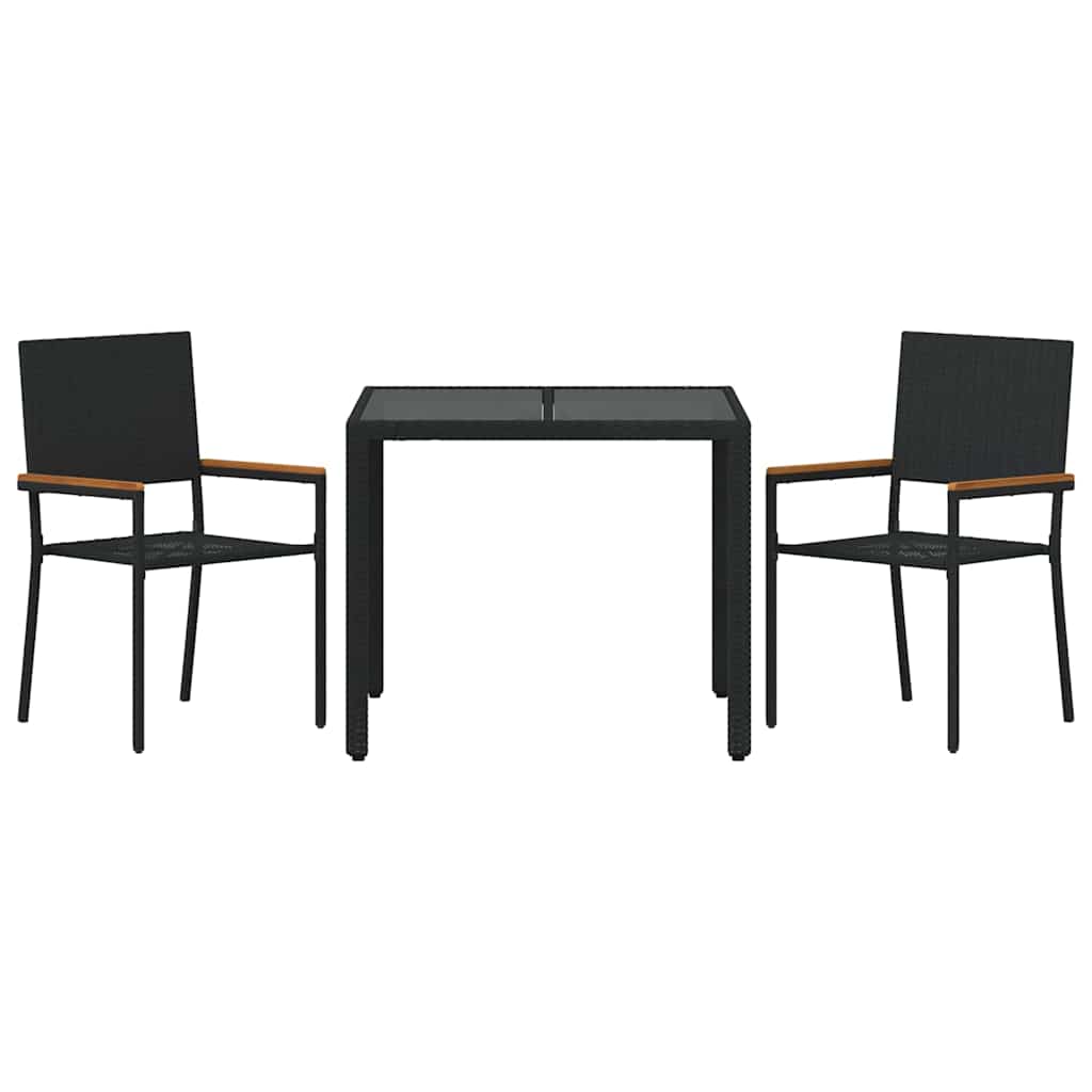 Garden Dining Set 3 pcs Black Poly Rattan