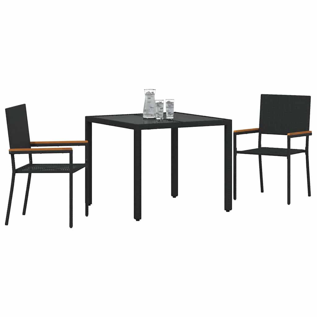 Garden Dining Set 3 pcs Black Poly Rattan
