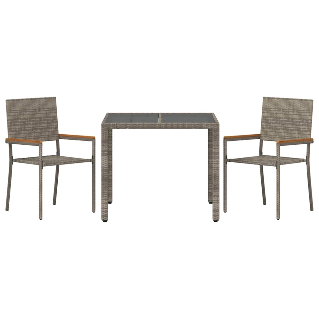 Garden Dining Set 3 pcs Grey Poly Rattan