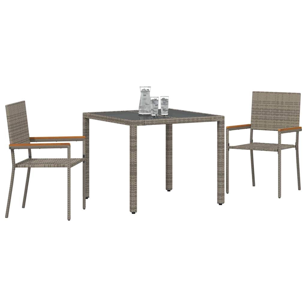Garden Dining Set 3 pcs Grey Poly Rattan