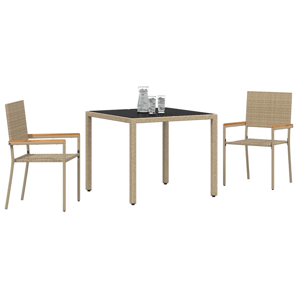 Garden Dining Set 3 pcs Beige Poly Rattan