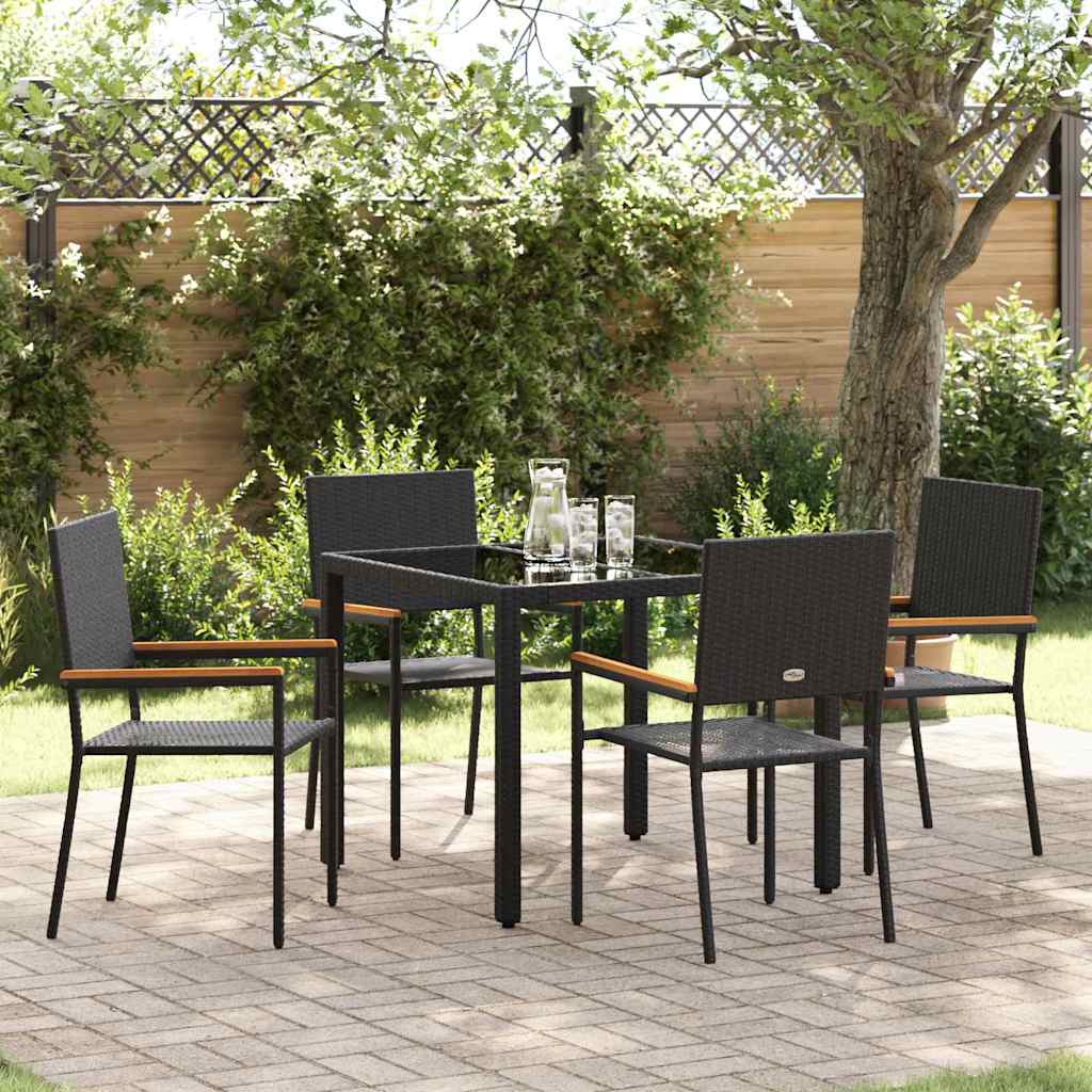 Garden Dining Set 5 pcs Black Poly Rattan