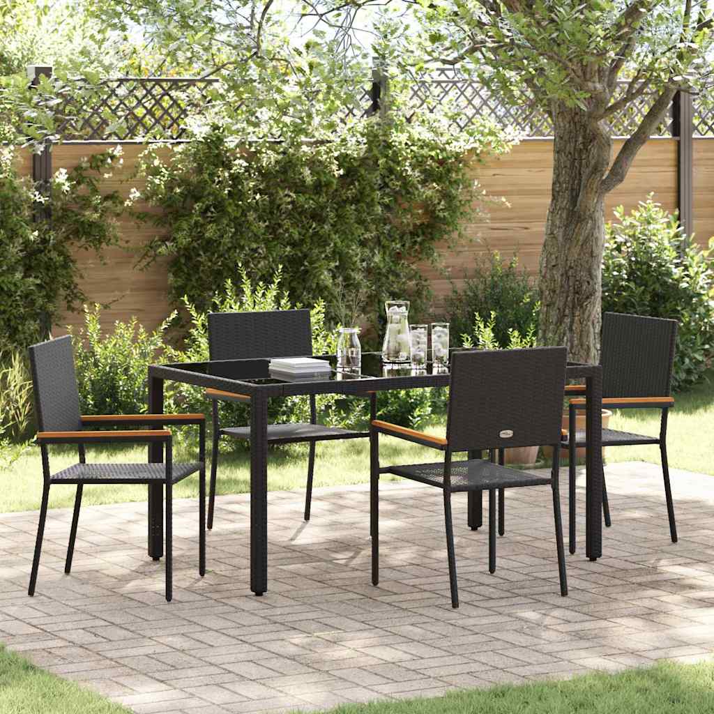 Garden Dining Set 5 pcs Black Poly Rattan