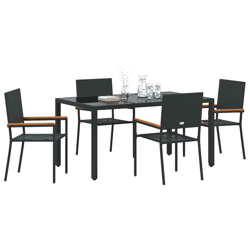 Garden Dining Set 5 pcs Black Poly Rattan
