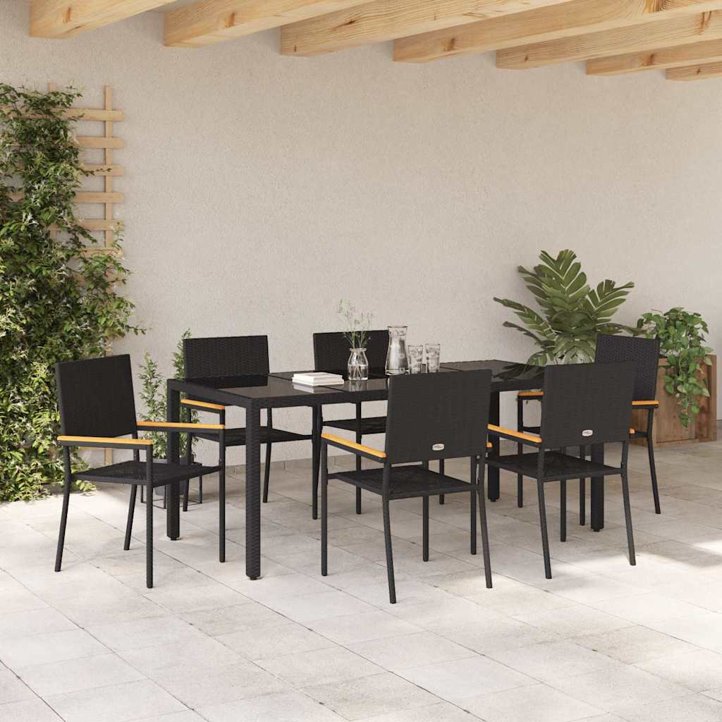 Garden Dining Set 7 pcs Black Poly Rattan