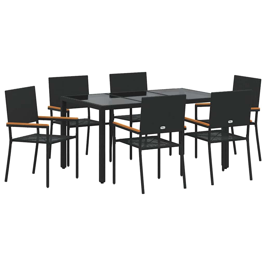 Garden Dining Set 7 pcs Black Poly Rattan
