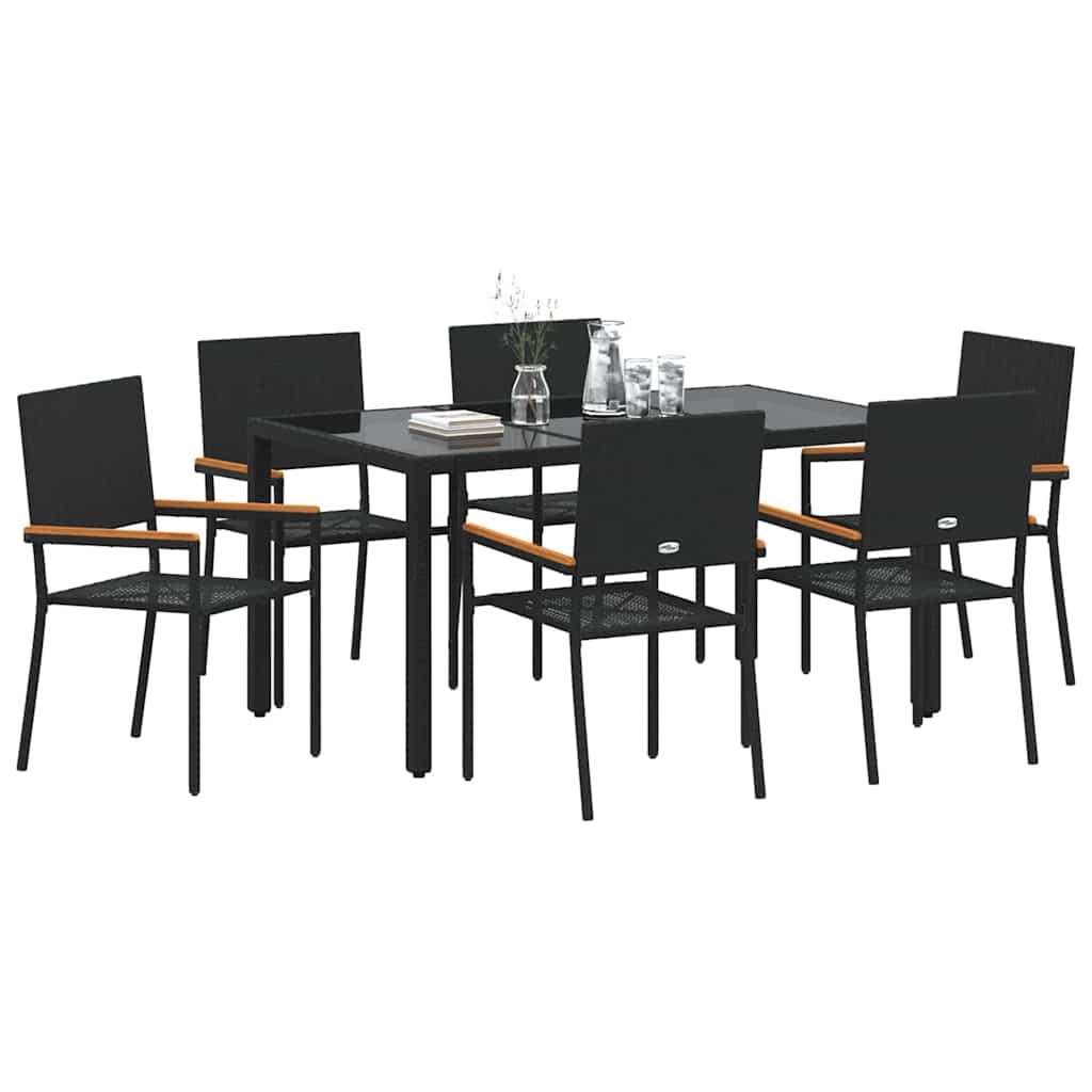 Garden Dining Set 7 pcs Black Poly Rattan