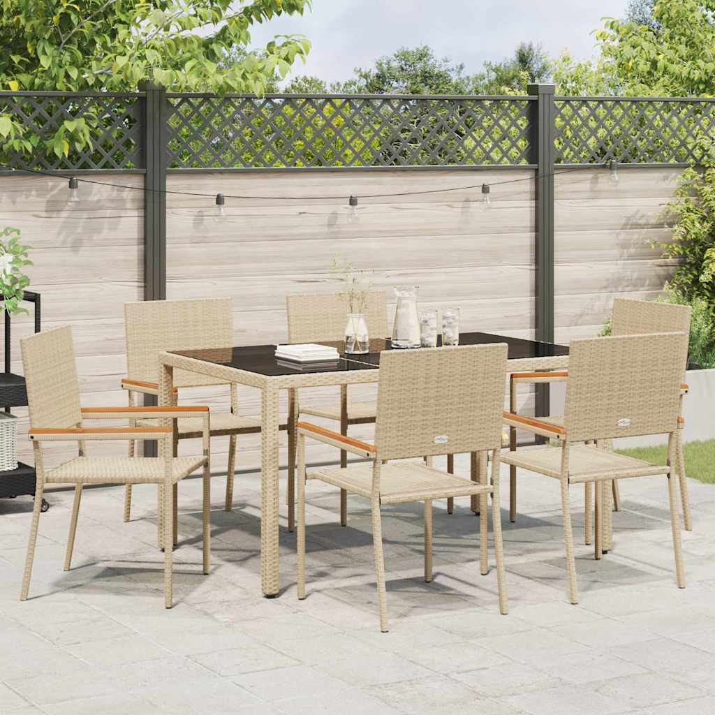 Garden Dining Set 7 pcs Beige Poly Rattan