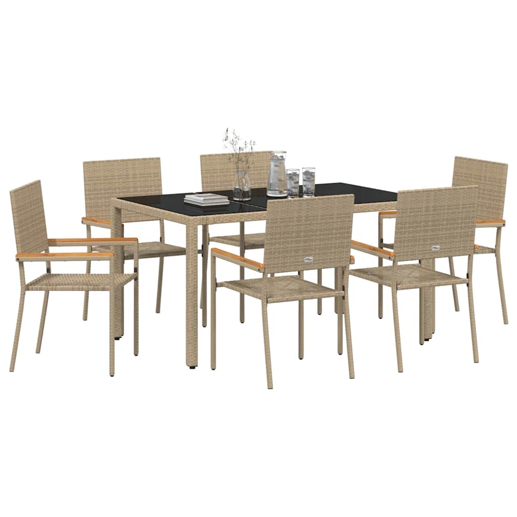 Garden Dining Set 7 pcs Beige Poly Rattan