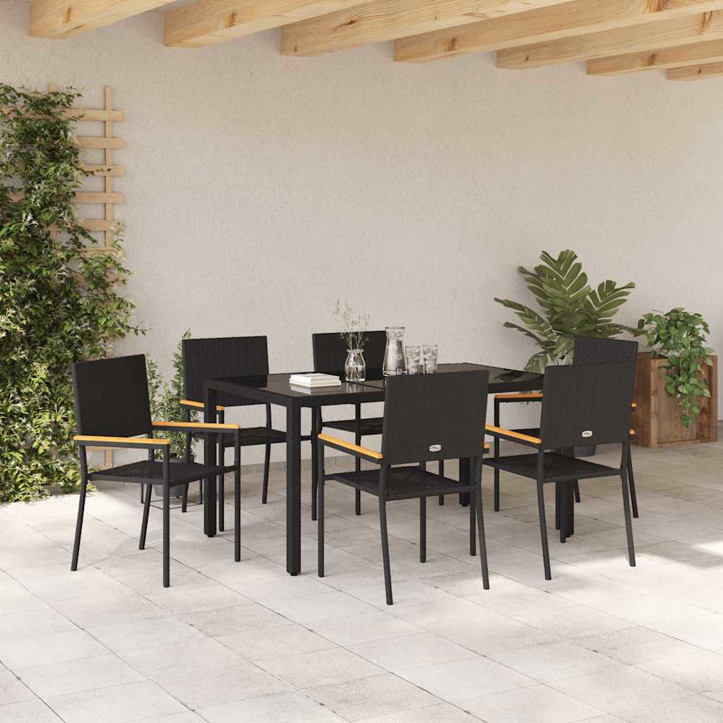 Garden Dining Set 7 pcs Black Poly Rattan