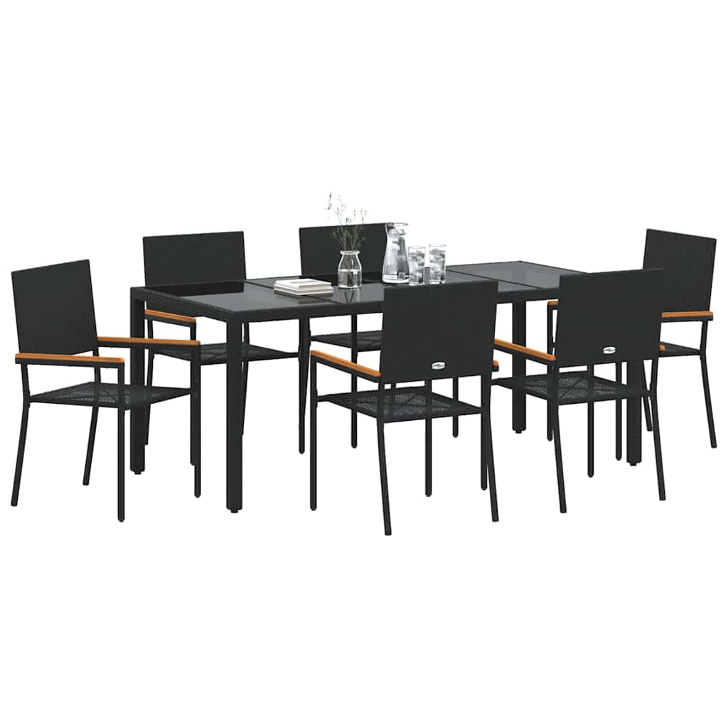 Garden Dining Set 7 pcs Black Poly Rattan