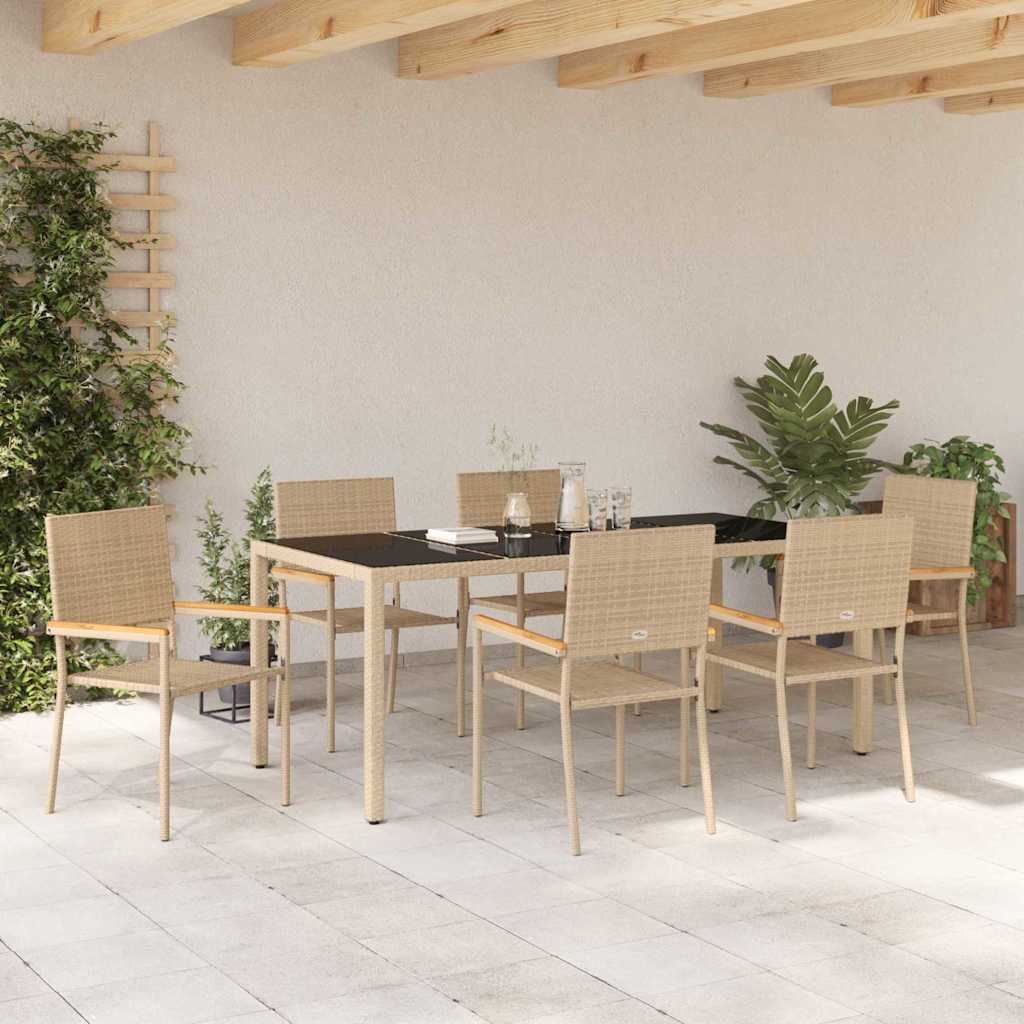 Garden Dining Set 7 pcs Beige Poly Rattan