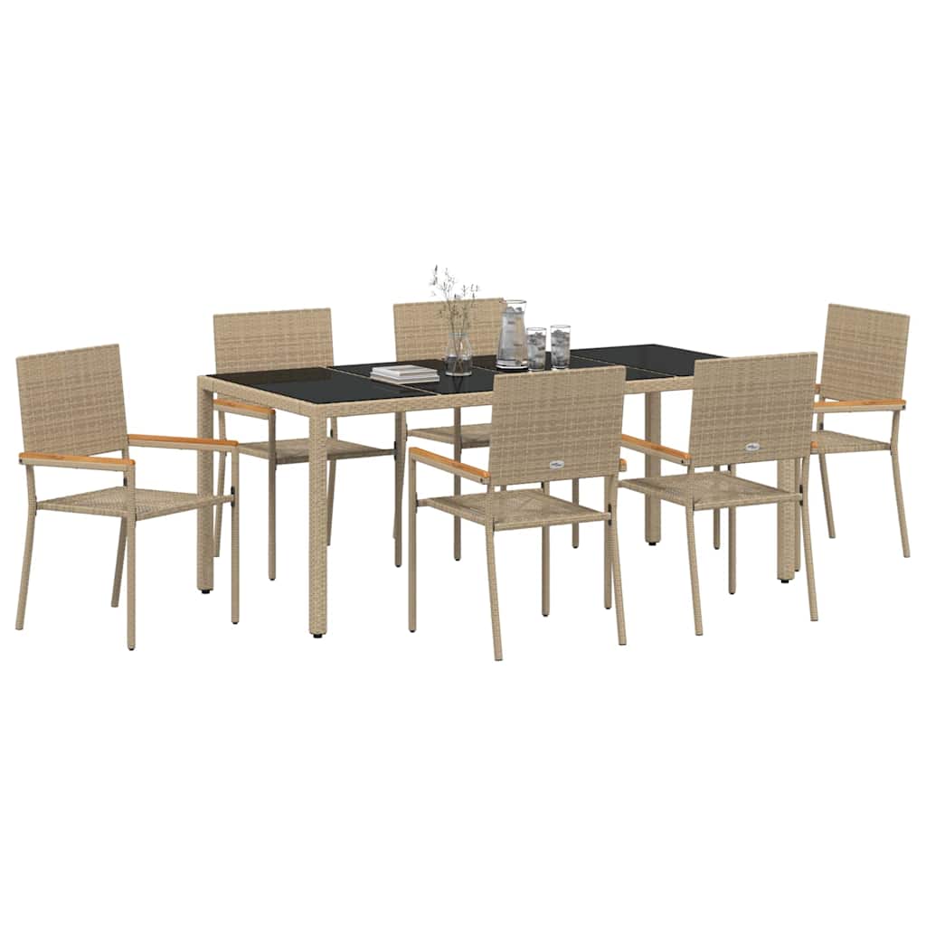 Garden Dining Set 7 pcs Beige Poly Rattan