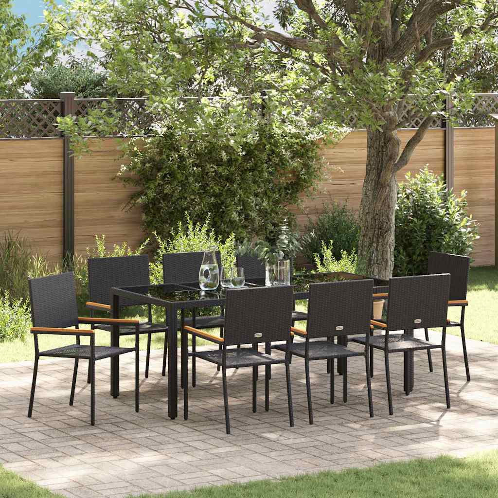 Garden Dining Set 9 pcs Black Poly Rattan