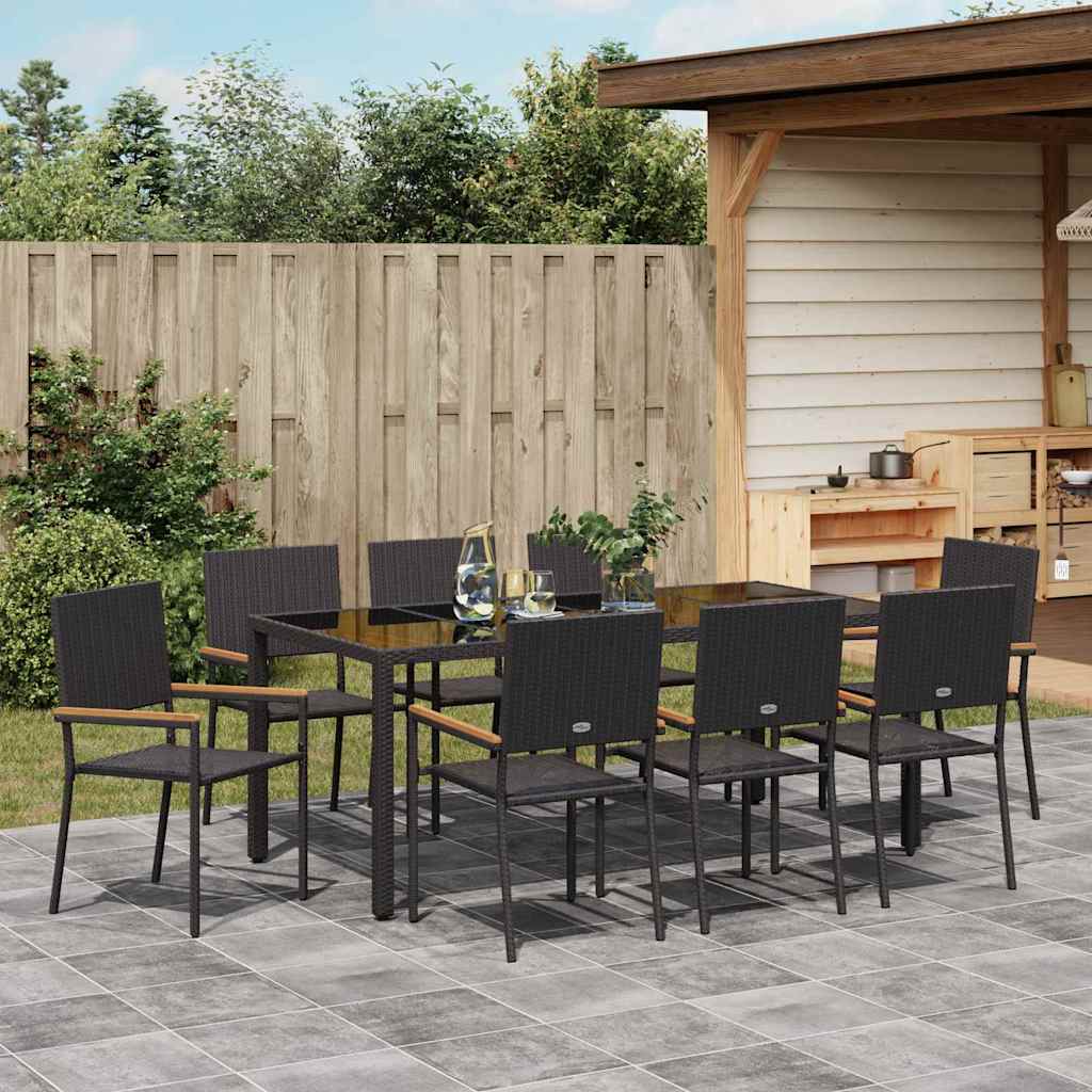 Garden Dining Set 9 pcs Black Poly Rattan
