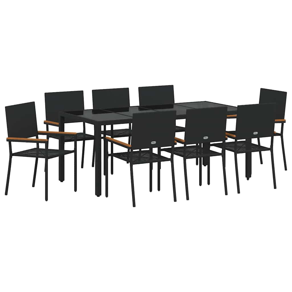 Garden Dining Set 9 pcs Black Poly Rattan