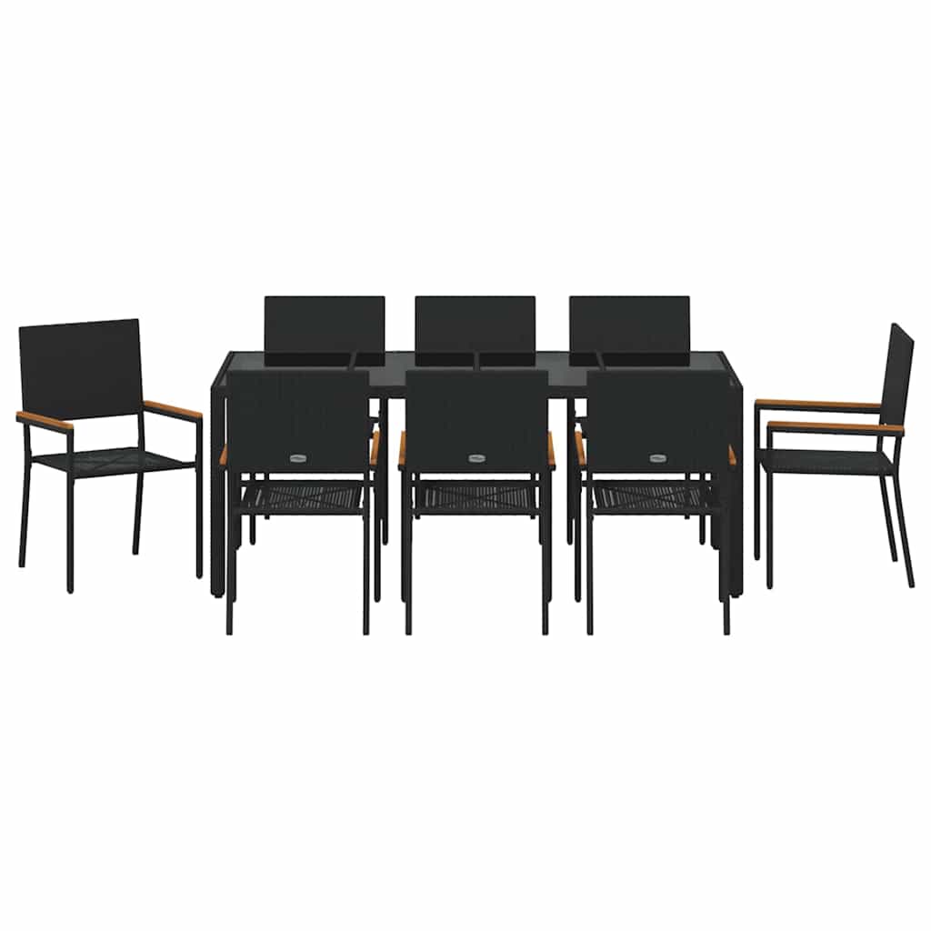 Garden Dining Set 9 pcs Black Poly Rattan
