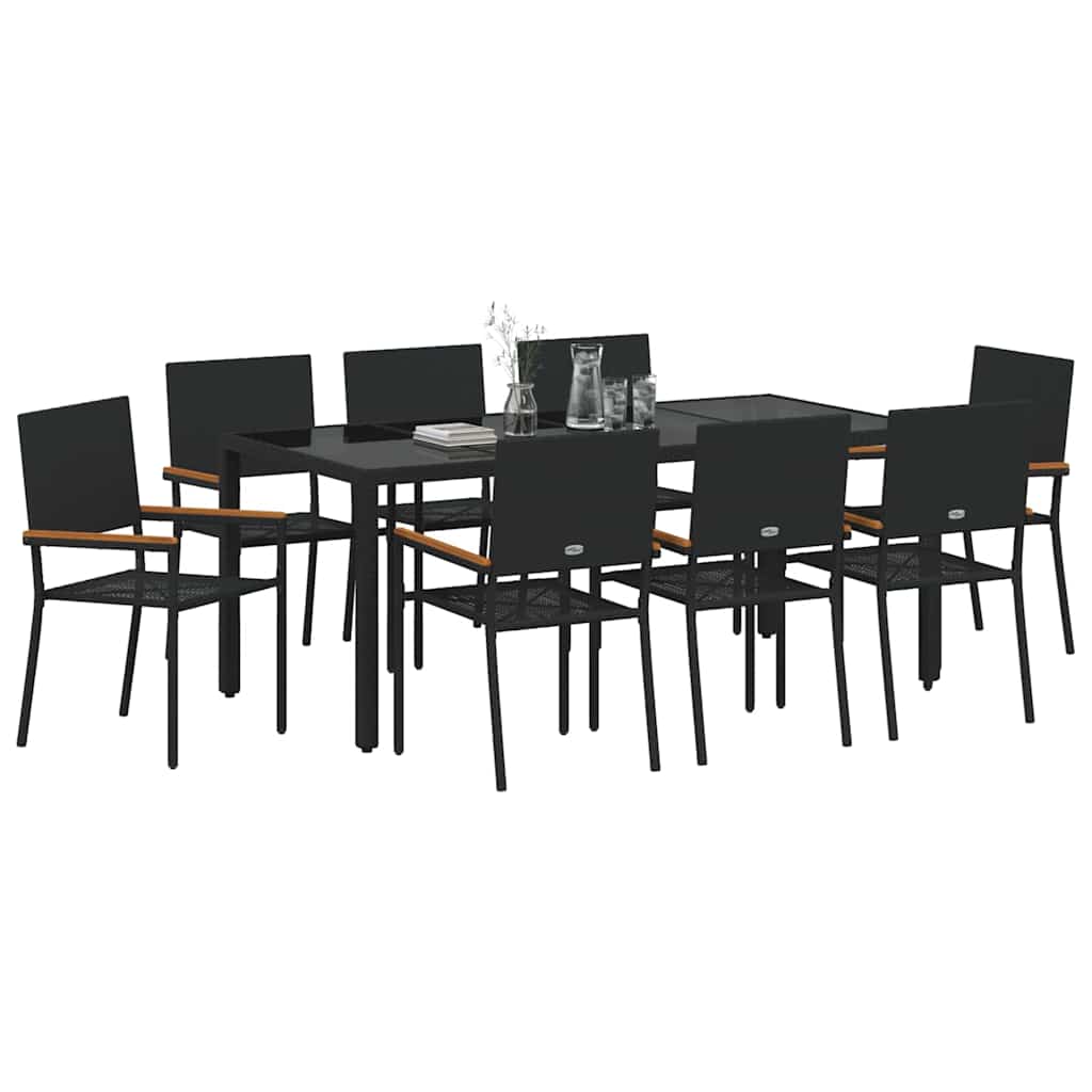 Garden Dining Set 9 pcs Black Poly Rattan