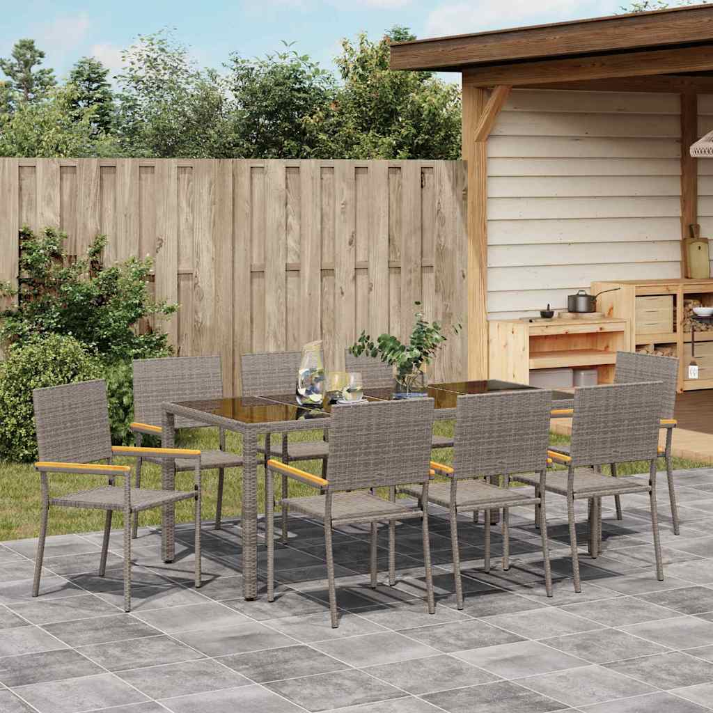 Garden Dining Set 9 pcs Grey Poly Rattan