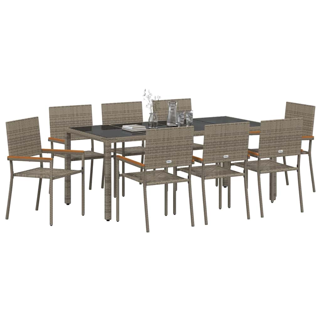 Garden Dining Set 9 pcs Grey Poly Rattan