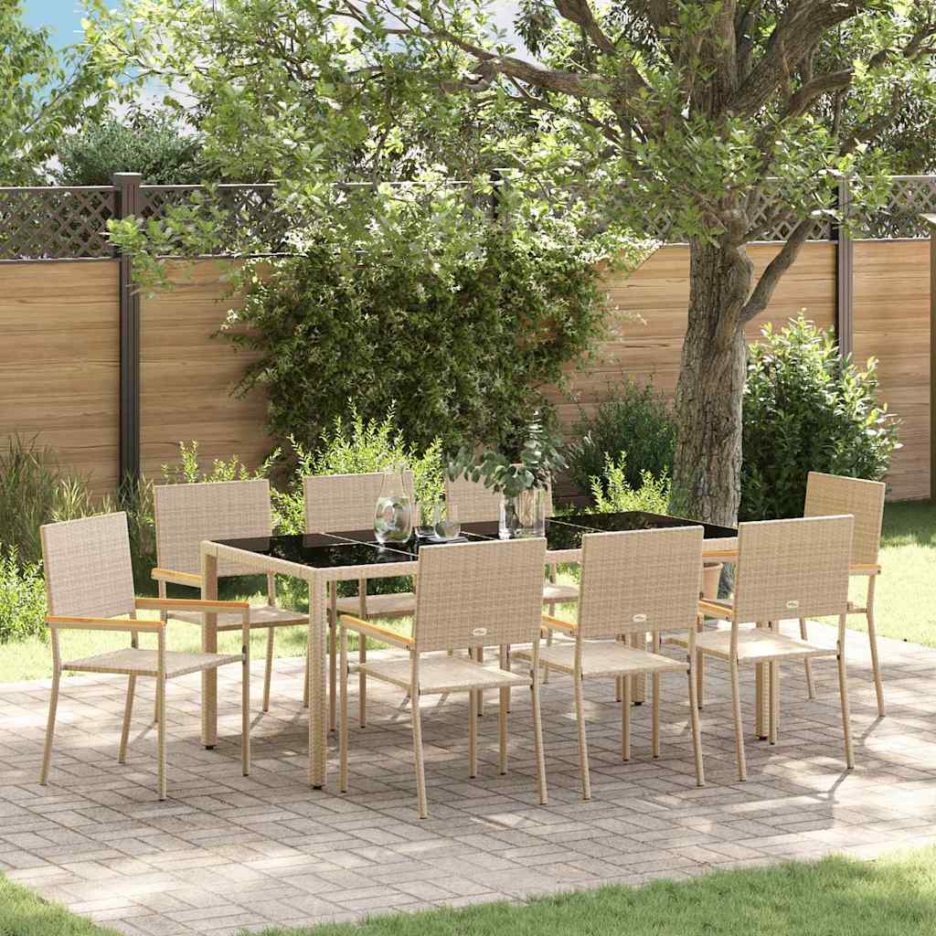 Garden Dining Set 9 pcs Beige Poly Rattan