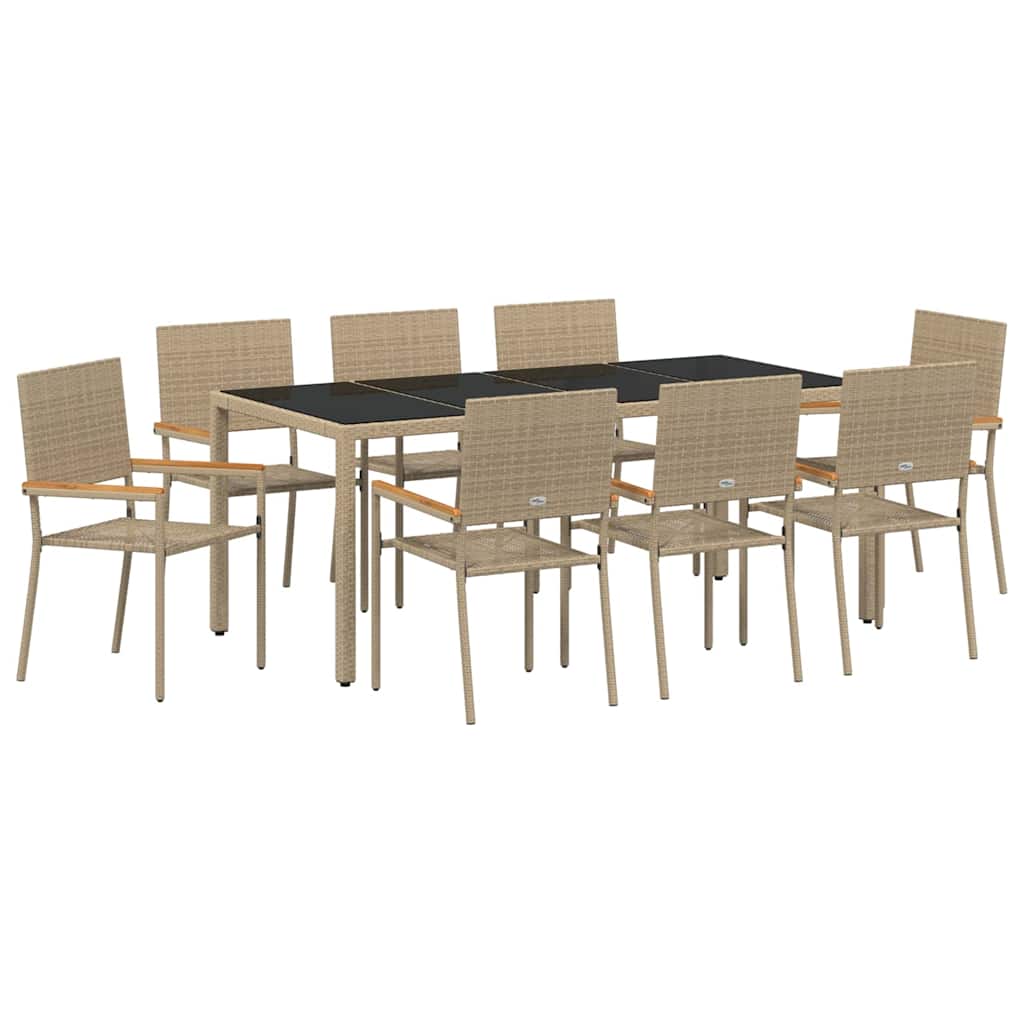 Garden Dining Set 9 pcs Beige Poly Rattan