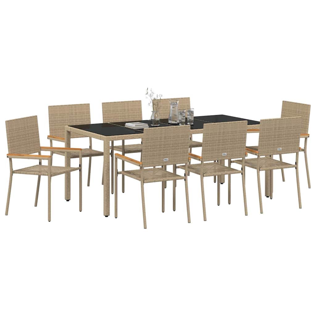 Garden Dining Set 9 pcs Beige Poly Rattan