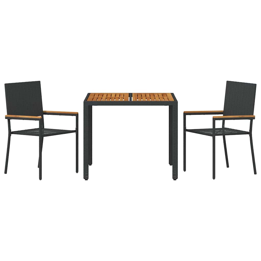 Garden Dining Set 3 pcs Black Poly Rattan